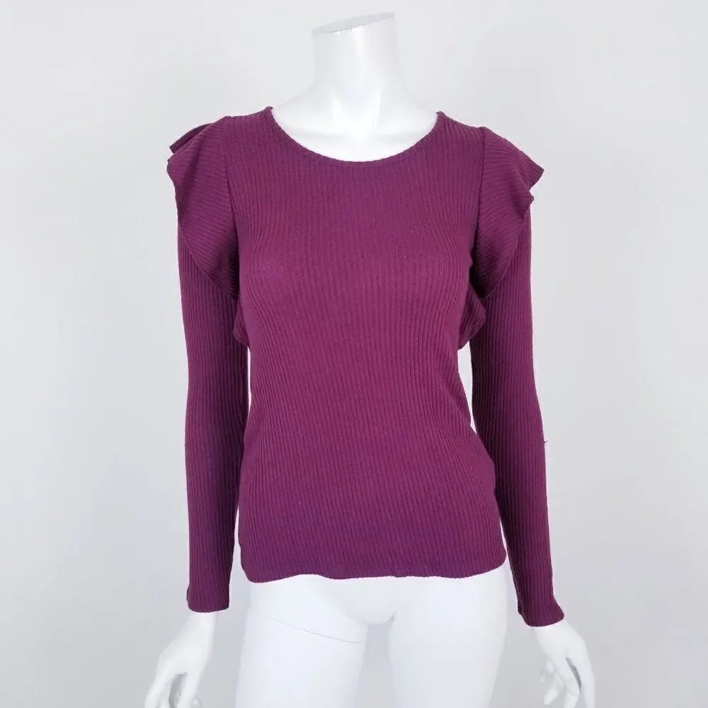 NWT Lucky Brand Ribbed Ruffle Knit Top Small